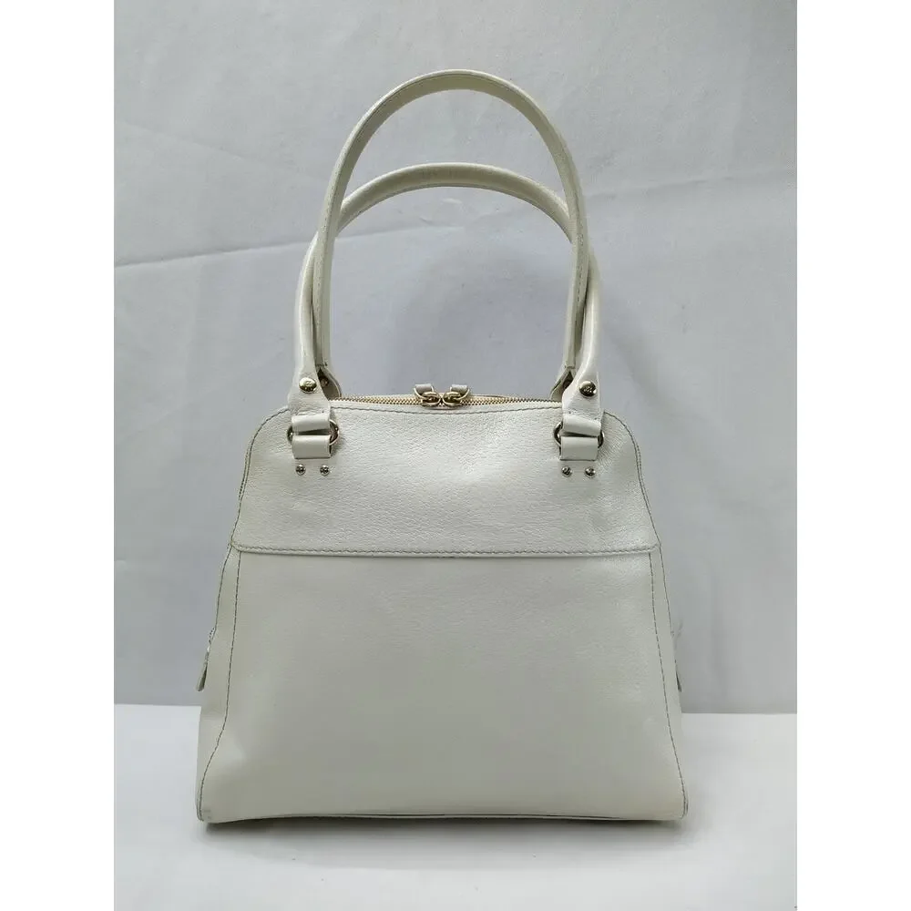 Kate Spade New York White Leather Top Handle Zipper Pocket Satchel Shoulder Bag